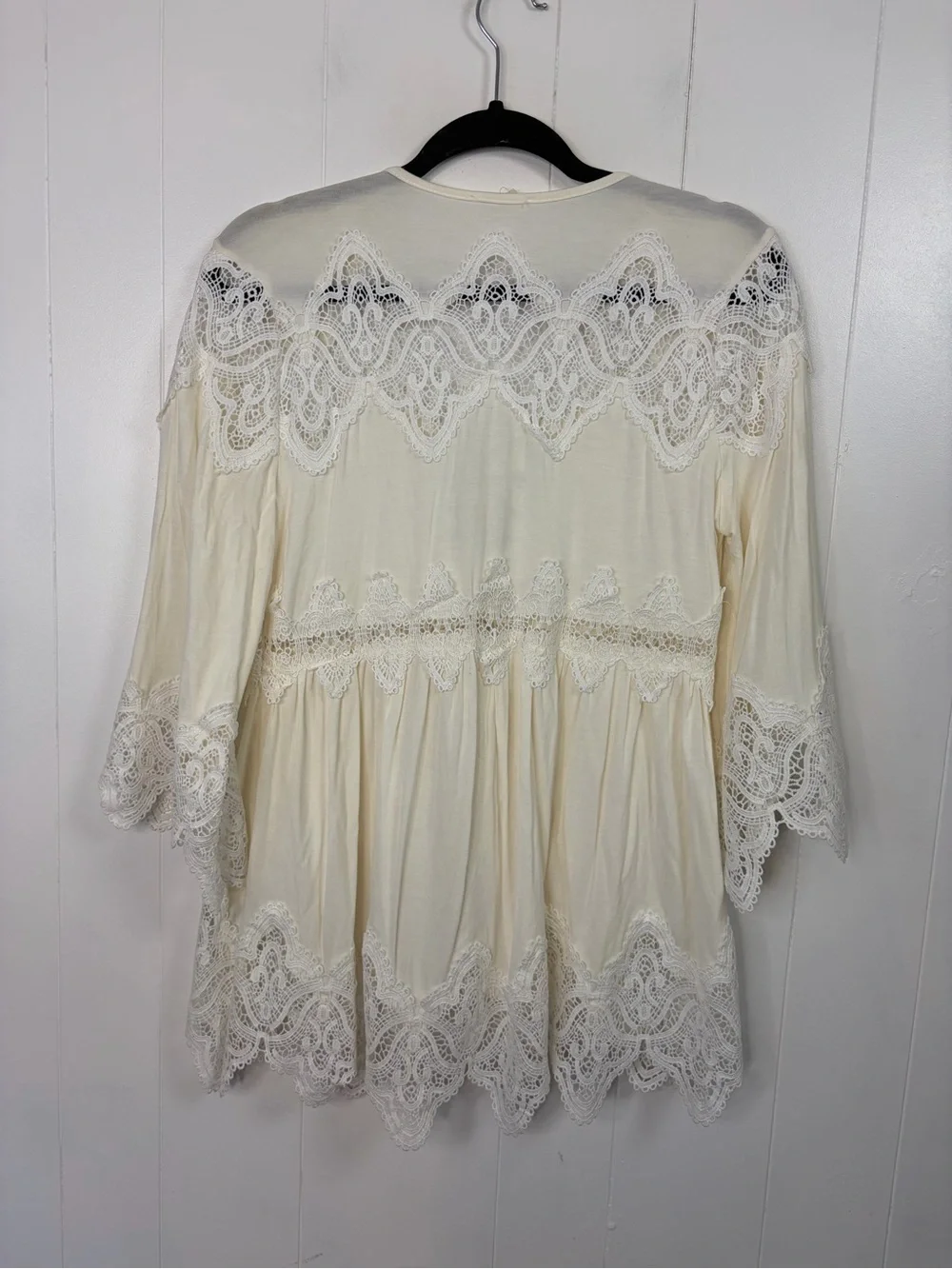 POL Crochet Bell Sleeve Boho Lace Up Peasant Top size small Summer Bohemian 70s - Picture 7 of 13